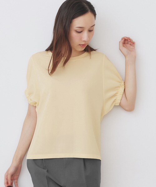 index(インデックス)の「ドルマンショートトップス【洗濯機洗い可】(Tシャツ/カットソー・レディース・ライトイエロー系/オフホワイト/ネイビー・00)」の3枚目の写真