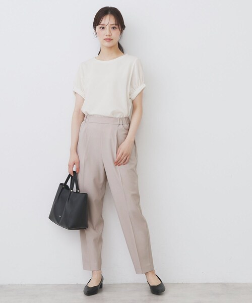 index(インデックス)の「ドルマンショートトップス【洗濯機洗い可】(Tシャツ/カットソー・レディース・ライトイエロー系/オフホワイト/ネイビー・00)」の6枚目の写真