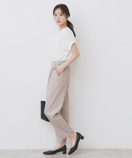 index(インデックス)の「ドルマンショートトップス【洗濯機洗い可】(Tシャツ/カットソー・レディース・ライトイエロー系/オフホワイト/ネイビー・00)」の7枚目の写真