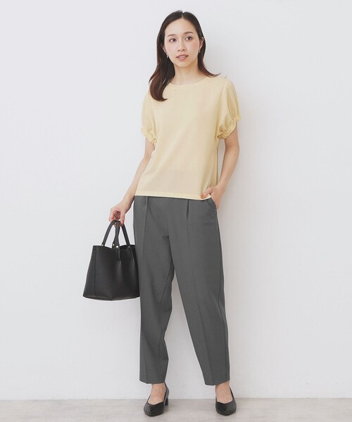 index(インデックス)の「ドルマンショートトップス【洗濯機洗い可】(Tシャツ/カットソー・レディース・ライトイエロー系/オフホワイト/ネイビー・00)」の13枚目の写真