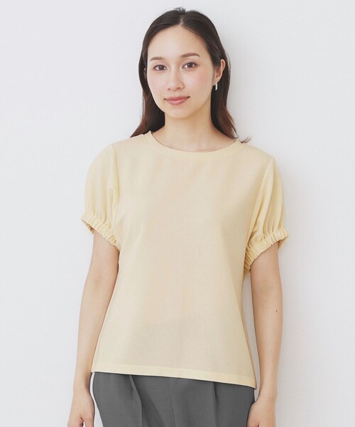 index(インデックス)の「ドルマンショートトップス【洗濯機洗い可】(Tシャツ/カットソー・レディース・ライトイエロー系/オフホワイト/ネイビー・00)」の16枚目の写真