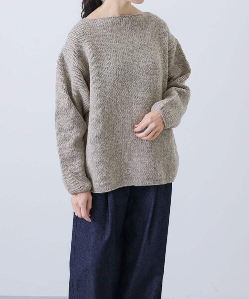 かぐれ（カグレ）の「『2サイズ展開』ペルーボートネックニット（ニット/セーター・レディース・グレー/アイボリー・LARGE/MEDIUM）」の18枚目の写真