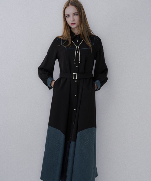 【新品レベル】HARE ハレ 切り替え ワンピース コート仕立て 黒 アソートキリカエダブルカラーワンピース(HARE)(ワンピース