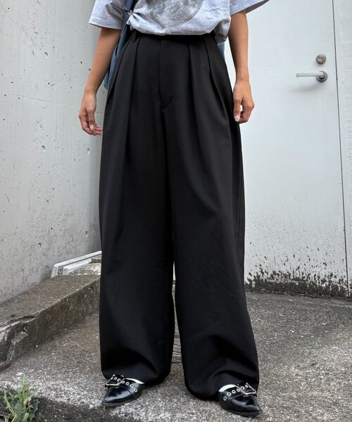 新色追加/3サイズ展開】タックボリュームワイドスラックス（スラックス