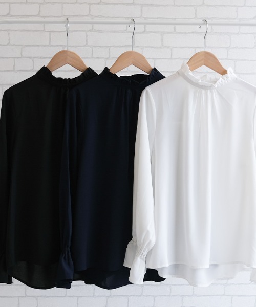 aquagarage(アクアガレージ)の「フリルスタンドカラーブラウス(シャツ/ブラウス・レディース・ブラック/ホワイト/ネイビー・L/M)」の4枚目の写真