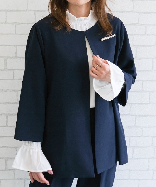 aquagarage(アクアガレージ)の「フリルスタンドカラーブラウス(シャツ/ブラウス・レディース・ブラック/ホワイト/ネイビー・L/M)」の9枚目の写真