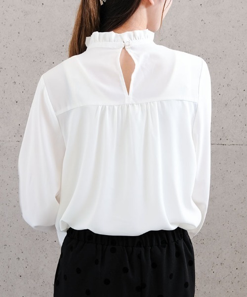 aquagarage(アクアガレージ)の「フリルスタンドカラーブラウス(シャツ/ブラウス・レディース・ブラック/ホワイト/ネイビー・L/M)」の5枚目の写真