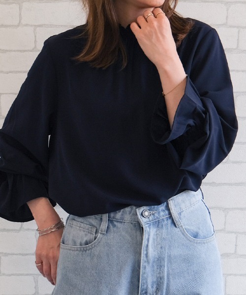 aquagarage(アクアガレージ)の「フリルスタンドカラーブラウス(シャツ/ブラウス・レディース・ブラック/ホワイト/ネイビー・L/M)」の11枚目の写真