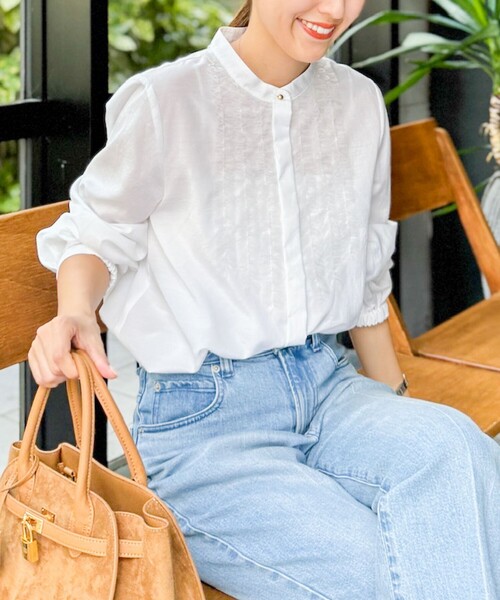 NOLLEY’S（ノーリーズ）の「ウォッシャブル前チュールフリルブラウス（シャツ/ブラウス・レディース・オフホワイト/ネイビー/キャメル/ラベンダー・38）」の10枚目の写真