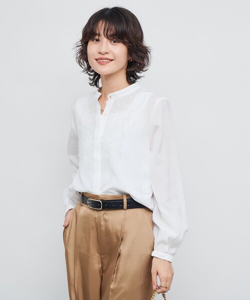 NOLLEY’S（ノーリーズ）の「ウォッシャブル前チュールフリルブラウス（シャツ/ブラウス・レディース・オフホワイト/ネイビー/キャメル/ラベンダー・38）」の11枚目の写真