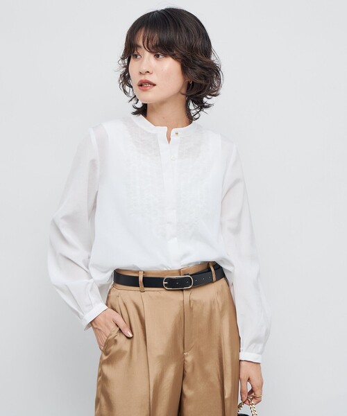 NOLLEY’S（ノーリーズ）の「ウォッシャブル前チュールフリルブラウス（シャツ/ブラウス・レディース・オフホワイト/ネイビー/キャメル/ラベンダー・38）」の15枚目の写真