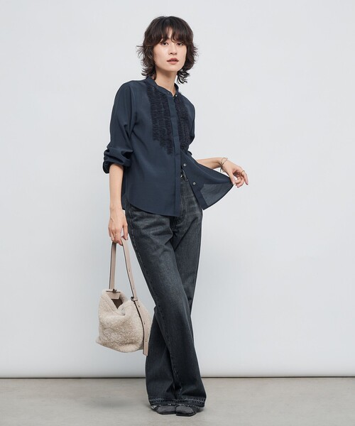 NOLLEY’S（ノーリーズ）の「ウォッシャブル前チュールフリルブラウス（シャツ/ブラウス・レディース・オフホワイト/ネイビー/キャメル/ラベンダー・38）」の19枚目の写真