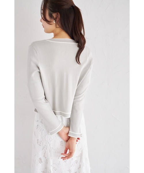 tocco closet（トッコ　クローゼット）の「フラワーモチーフ＆リボン付きバイカラーニットカーディガン（カーディガン/ボレロ・レディース・オフホワイト/グレー/ブラック・M）」の15枚目の写真
