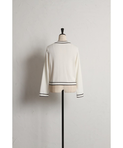 tocco closet（トッコ　クローゼット）の「フラワーモチーフ＆リボン付きバイカラーニットカーディガン（カーディガン/ボレロ・レディース・オフホワイト/グレー/ブラック・M）」の20枚目の写真