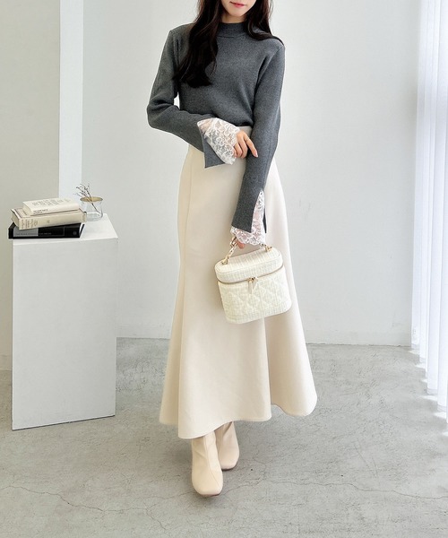 INGNI（イング）の「袖スリットレースニット（ニット/セーター・レディース・ブラック/アイボリー/チャコールグレー/ボルドー・M）」の14枚目の写真