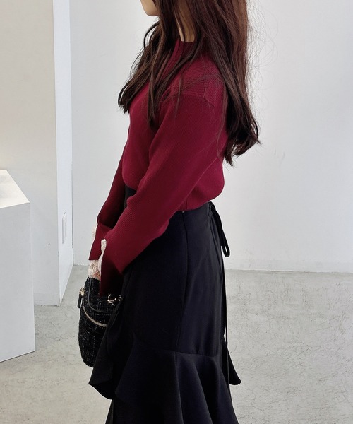 INGNI（イング）の「袖スリットレースニット（ニット/セーター・レディース・ブラック/アイボリー/チャコールグレー/ボルドー・M）」の8枚目の写真