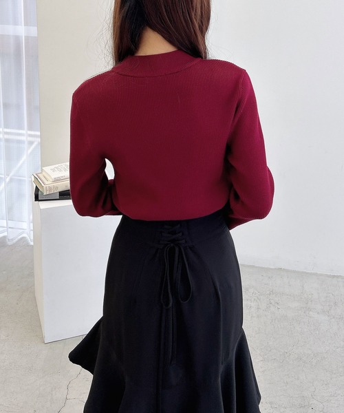 INGNI（イング）の「袖スリットレースニット（ニット/セーター・レディース・ブラック/アイボリー/チャコールグレー/ボルドー・M）」の10枚目の写真