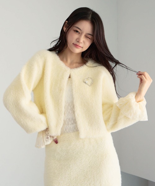 archives（アルシーヴ）の「【ＳＥＴＵＰ対応】ダブルフェイスフェザーニットカーディガン（カーディガン/ボレロ・レディース・モカ/ネイビー/アイボリー/グレー・MEDIUM）」の3枚目の写真