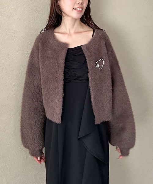 archives（アルシーヴ）の「【ＳＥＴＵＰ対応】ダブルフェイスフェザーニットカーディガン（カーディガン/ボレロ・レディース・モカ/ネイビー/アイボリー/グレー・MEDIUM）」の2枚目の写真