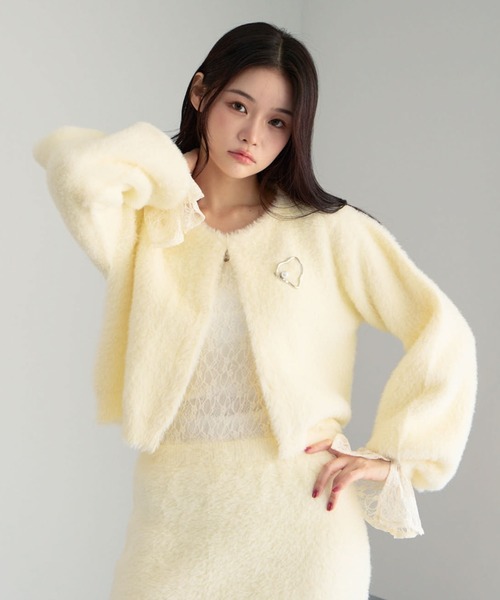 archives（アルシーヴ）の「【ＳＥＴＵＰ対応】ダブルフェイスフェザーニットカーディガン（カーディガン/ボレロ・レディース・モカ/ネイビー/アイボリー/グレー・MEDIUM）」の5枚目の写真