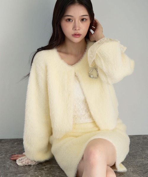 archives（アルシーヴ）の「【ＳＥＴＵＰ対応】ダブルフェイスフェザーニットカーディガン（カーディガン/ボレロ・レディース・モカ/ネイビー/アイボリー/グレー・MEDIUM）」の8枚目の写真