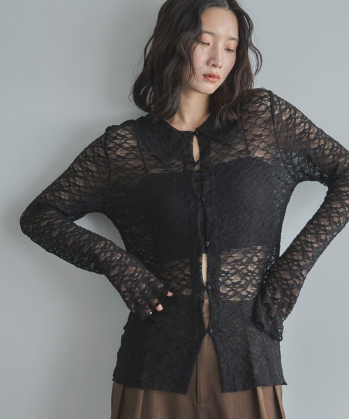 feepur(フェピュール)の「襟付レースカーディガン(カーディガン/ボレロ・レディース・アイボリー/ブラック・MEDIUM)」の1枚目の写真