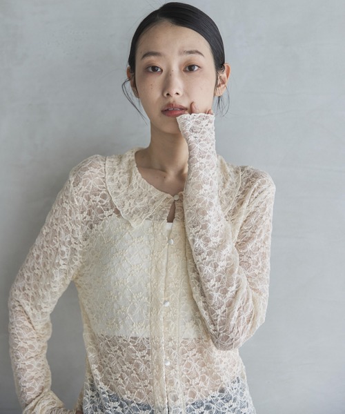 feepur(フェピュール)の「襟付レースカーディガン(カーディガン/ボレロ・レディース・アイボリー/ブラック・MEDIUM)」の9枚目の写真