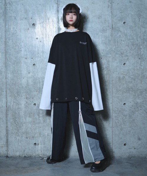 Re:CRYPT(リクリプト)の「メッシュ切替ラインナイロンワイドパンツ / センタージップ ウエストゴム(その他パンツ・レディース・グレー/ブラック・F)」の4枚目の写真
