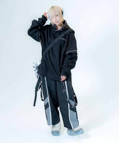 Re:CRYPT(リクリプト)の「メッシュ切替ラインナイロンワイドパンツ / センタージップ ウエストゴム(その他パンツ・レディース・グレー/ブラック・F)」の17枚目の写真