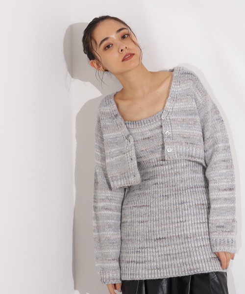 N.(N. Natural Beauty Basic)(エヌエヌナチュラルビューティーベーシック)の「ミックスカラーチュニック&ショートカーディガン(アンサンブル・レディース・チャコールグレー/ベージュ・MEDIUM)」の2枚目の写真