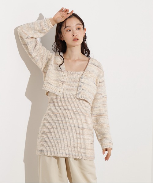 N.(N. Natural Beauty Basic)(エヌエヌナチュラルビューティーベーシック)の「ミックスカラーチュニック&ショートカーディガン(アンサンブル・レディース・チャコールグレー/ベージュ・MEDIUM)」の13枚目の写真