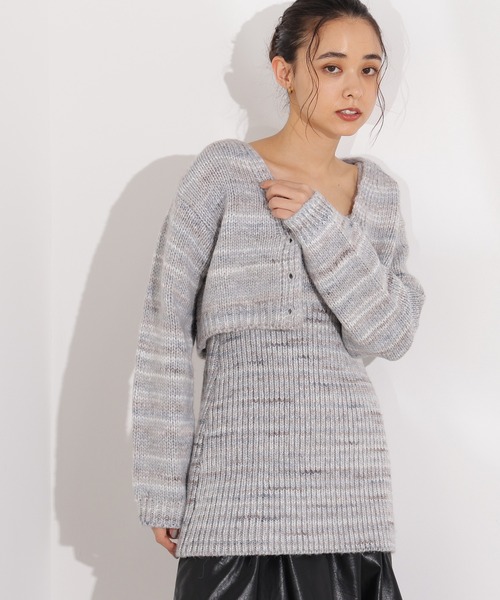 N.(N. Natural Beauty Basic)(エヌエヌナチュラルビューティーベーシック)の「ミックスカラーチュニック&ショートカーディガン(アンサンブル・レディース・チャコールグレー/ベージュ・MEDIUM)」の5枚目の写真