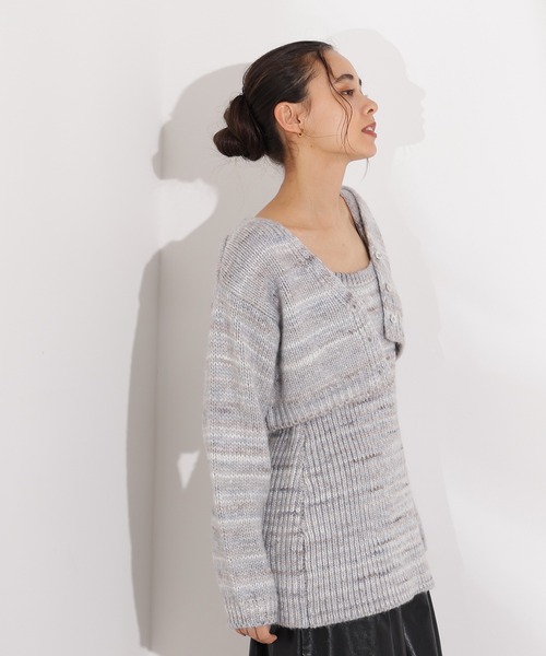 N.(N. Natural Beauty Basic)(エヌエヌナチュラルビューティーベーシック)の「ミックスカラーチュニック&ショートカーディガン(アンサンブル・レディース・チャコールグレー/ベージュ・MEDIUM)」の6枚目の写真