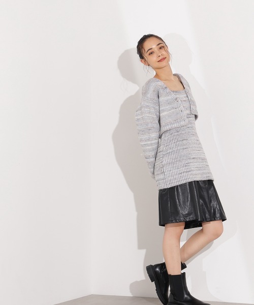 N.(N. Natural Beauty Basic)(エヌエヌナチュラルビューティーベーシック)の「ミックスカラーチュニック&ショートカーディガン(アンサンブル・レディース・チャコールグレー/ベージュ・MEDIUM)」の9枚目の写真