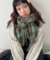 マフラー（グリーン・カーキ/緑色系・チェック柄）ファッション通販