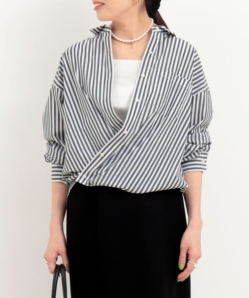 MICO COULIER(ミコクリエ)の「ブロードストライプ 3wayシャツ(シャツ/ブラウス・レディース・ブラック系その他/ブルー系その他・38)」の1枚目の写真
