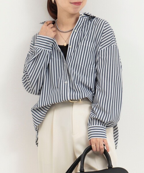 MICO COULIER(ミコクリエ)の「ブロードストライプ 3wayシャツ(シャツ/ブラウス・レディース・ブラック系その他/ブルー系その他・38)」の2枚目の写真