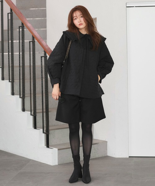RUIRUE BOUTIQUE(ルイルエブティック)の「襟付き 中綿 キルティング Aラインコート | アウター / コート / ロングコート / ノーカラーコート / エコダウン / ビッグカラーコート / キルティングコート(その他アウター・レディース・ブラック/ネイビー・L/M)」の18枚目の写真