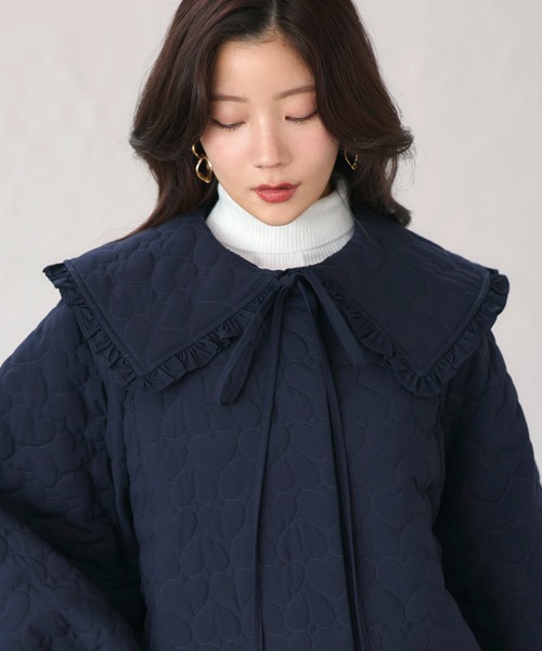 RUIRUE BOUTIQUE(ルイルエブティック)の「襟付き 中綿 キルティング Aラインコート | アウター / コート / ロングコート / ノーカラーコート / エコダウン / ビッグカラーコート / キルティングコート(その他アウター・レディース・ブラック/ネイビー・L/M)」の20枚目の写真
