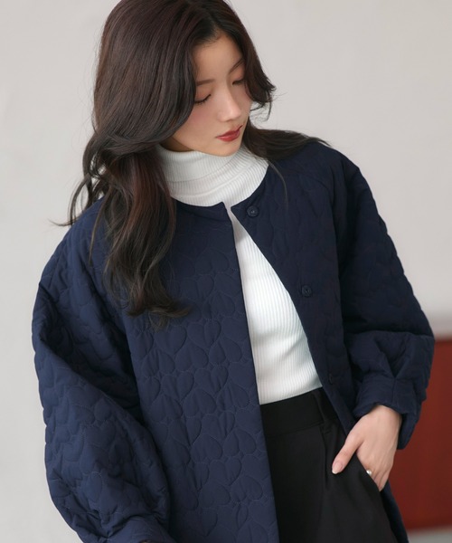 RUIRUE BOUTIQUE(ルイルエブティック)の「襟付き 中綿 キルティング Aラインコート | アウター / コート / ロングコート / ノーカラーコート / エコダウン / ビッグカラーコート / キルティングコート(その他アウター・レディース・ブラック/ネイビー・L/M)」の21枚目の写真