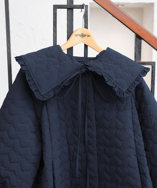 RUIRUE BOUTIQUE(ルイルエブティック)の「襟付き 中綿 キルティング Aラインコート | アウター / コート / ロングコート / ノーカラーコート / エコダウン / ビッグカラーコート / キルティングコート(その他アウター・レディース・ブラック/ネイビー・L/M)」の3枚目の写真