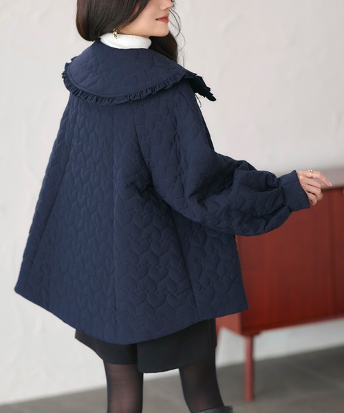 RUIRUE BOUTIQUE(ルイルエブティック)の「襟付き 中綿 キルティング Aラインコート | アウター / コート / ロングコート / ノーカラーコート / エコダウン / ビッグカラーコート / キルティングコート(その他アウター・レディース・ブラック/ネイビー・L/M)」の8枚目の写真
