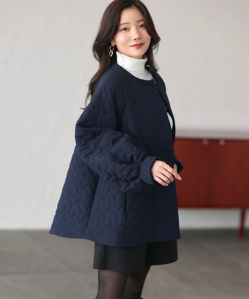 RUIRUE BOUTIQUE(ルイルエブティック)の「襟付き 中綿 キルティング Aラインコート | アウター / コート / ロングコート / ノーカラーコート / エコダウン / ビッグカラーコート / キルティングコート(その他アウター・レディース・ブラック/ネイビー・L/M)」の11枚目の写真