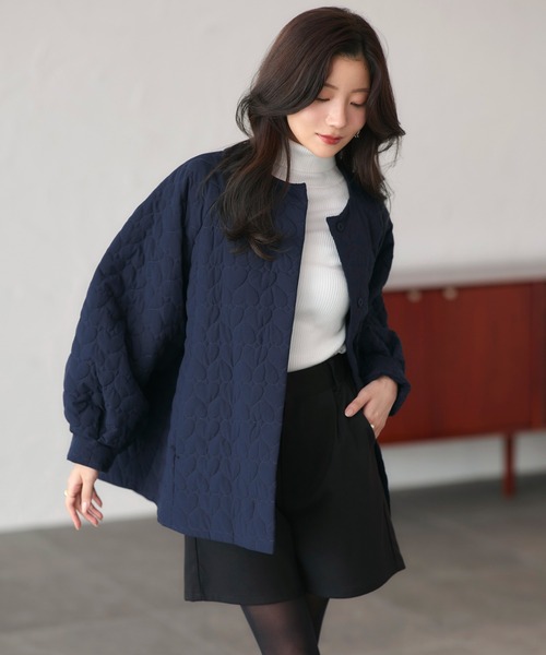 RUIRUE BOUTIQUE(ルイルエブティック)の「襟付き 中綿 キルティング Aラインコート | アウター / コート / ロングコート / ノーカラーコート / エコダウン / ビッグカラーコート / キルティングコート(その他アウター・レディース・ブラック/ネイビー・L/M)」の13枚目の写真