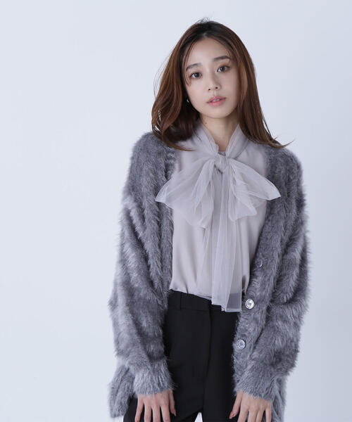 NATURAL BEAUTY BASIC(ナチュラルビューティーベーシック)の「◇ヘアリーラメニットシリーズ Vネックカーディガン(カーディガン/ボレロ・レディース・オレンジ/ベージュ/チャコールグレー・FREE)」の9枚目の写真