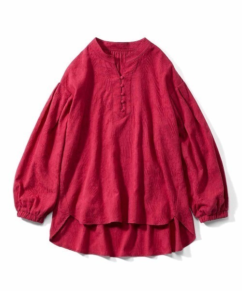 Live in comfort(リブインコンフォート)の「リブ イン コンフォート シックに華やぐ ボタニカルコットンジャカードブラウス(シャツ/ブラウス・レディース・レッド/グレー・M/L/LL/3L/S)」の5枚目の写真