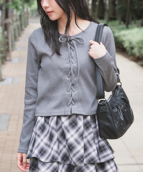 HONEYMEW レースアップドッキングトップス グレー レースアップ