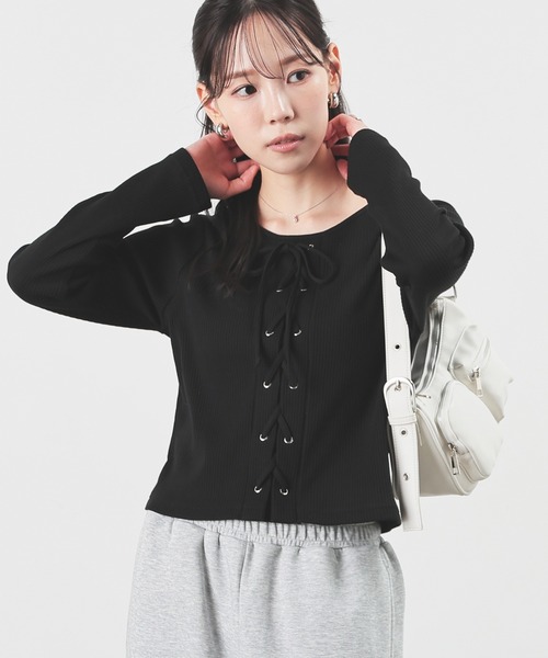 セール】レースアップトップス（Tシャツ/カットソー）｜Honeys