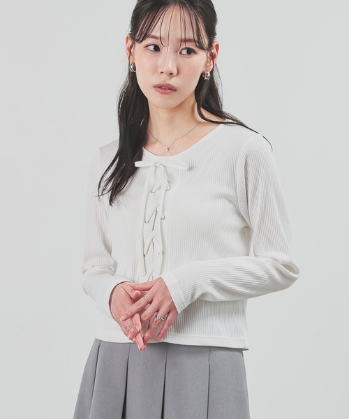 セール】レースアップトップス（Tシャツ/カットソー）｜Honeys