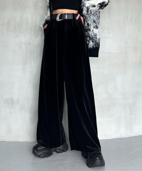 サイドタックルーズベロアパンツ/イージーパンツ【4color・2size